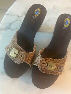 Vintage 1990s Dr. Scholl’s Original Italian Wood Clogs Leopard